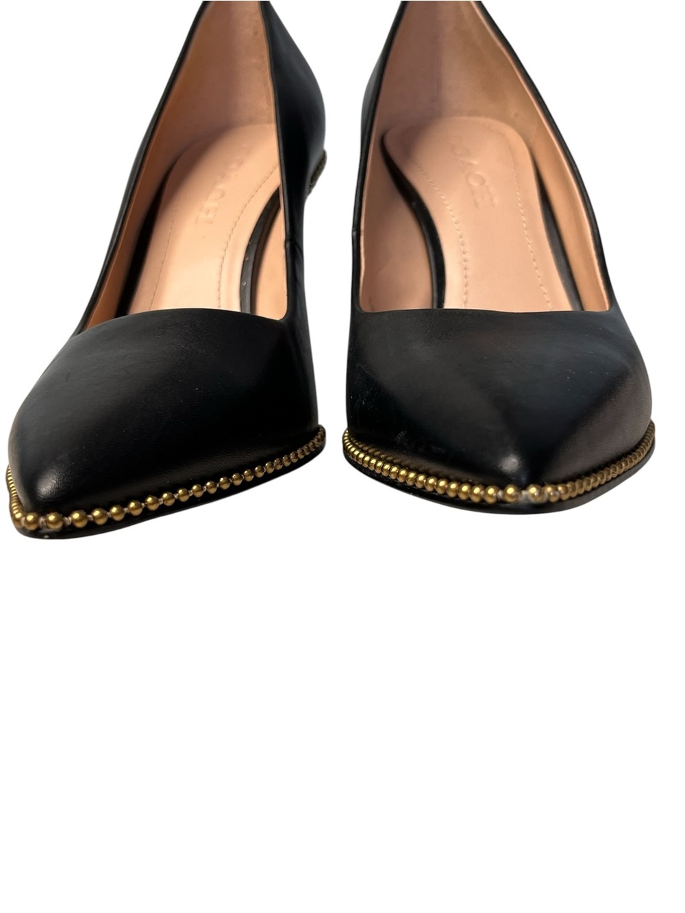 Coach Waverly Black Leather Gold-Tone Studded Stiletto Pumps Sz 7.5 - Picture 8 of 15